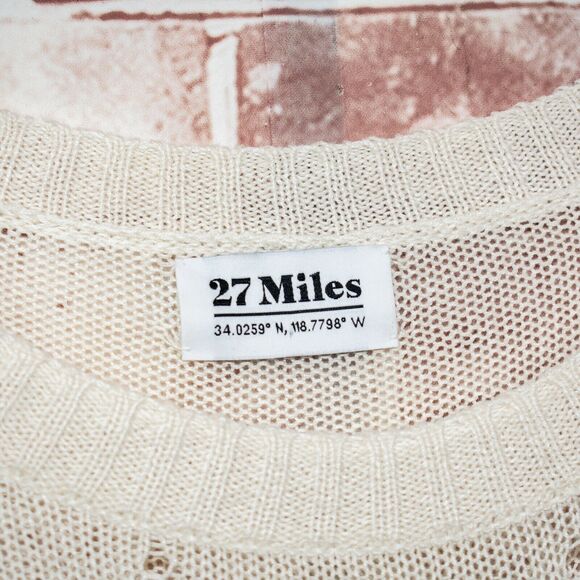 27 Miles Malibu Evalyn Distressed Crew Neck Sweater Beige - Picture 3 of 9